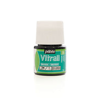 Aufgetragene Pebeo Vitrail Glasmalfarbe mit Glanz-Effekt auf einer Glasoberfläche.