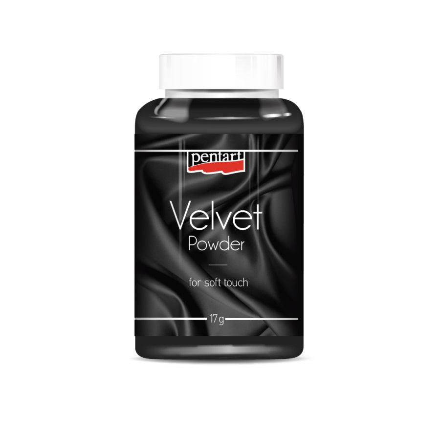 Pentart Samtpuder in der 30 ml Tube für die Anwendung auf feuchten Farben oder doppelseitigem Klebeband.