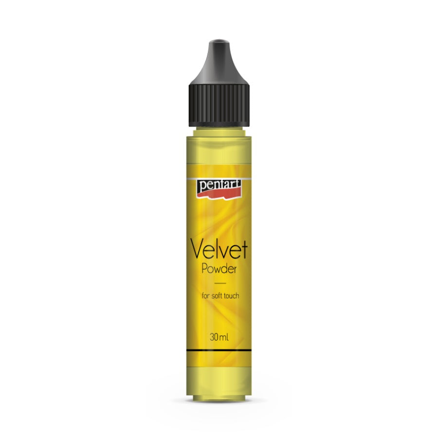 Verschiedene Farbtöne des feinen Pentart Samtpuders für dekorative Akzente auf Acrylfarben oder Strukturpasten.