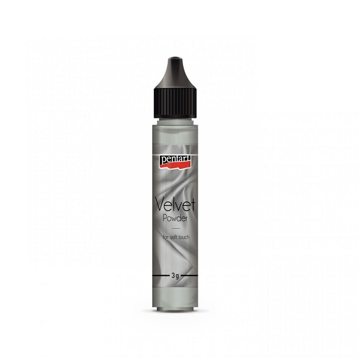Pentart Samtpuder in der 30 ml Tube für die Anwendung auf feuchten Farben oder doppelseitigem Klebeband.