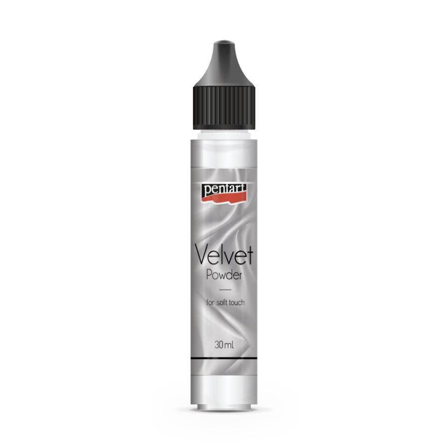 Pentart Samtpuder in der 30 ml Tube für die Anwendung auf feuchten Farben oder doppelseitigem Klebeband.