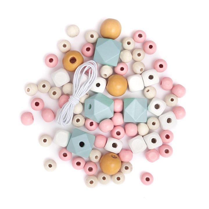 Bunte Holzperlen 80 Stk. – pastell