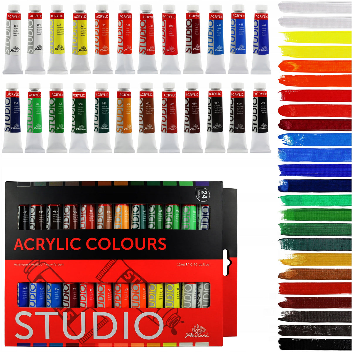 Phoenix Acrylfarben-Set, 12–24 x 12 ml