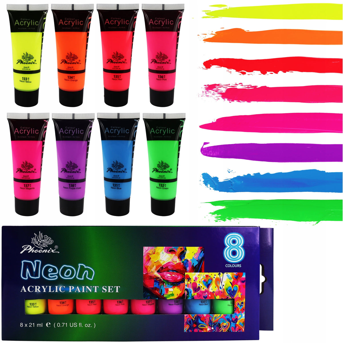 Phoenix Neon-Acrylfarben-Set 8 x 21 ml