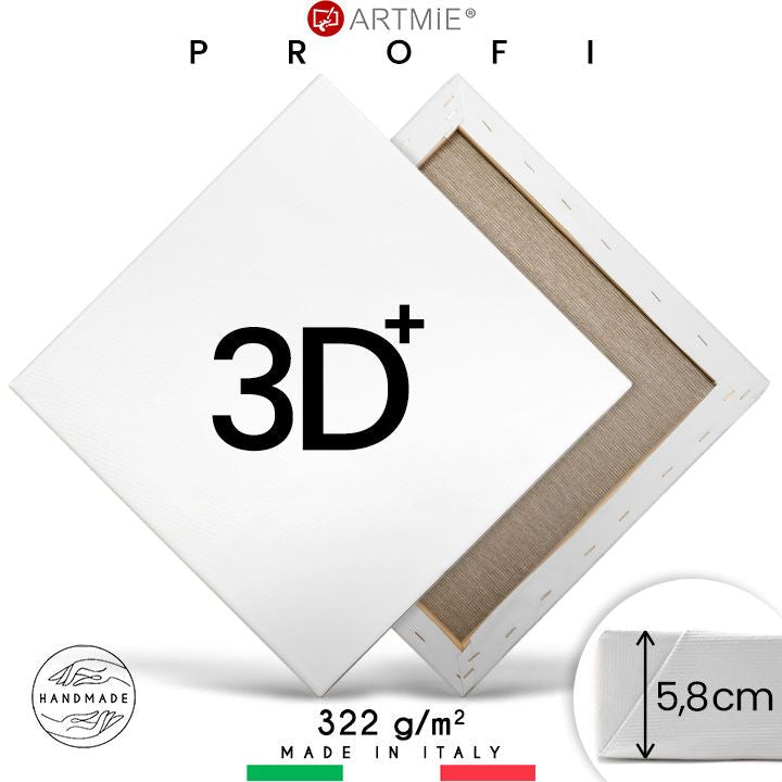 3D+ Keilrahmen-Leinwand PROFI — Baumwolle 370 g/m² auf einem Fichten-Keilrahmen mit 5,8 cm Tiefe
