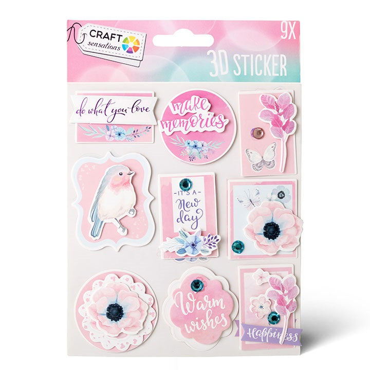 Set von 3D-Aufklebern | verschiedene Motive | Rosa