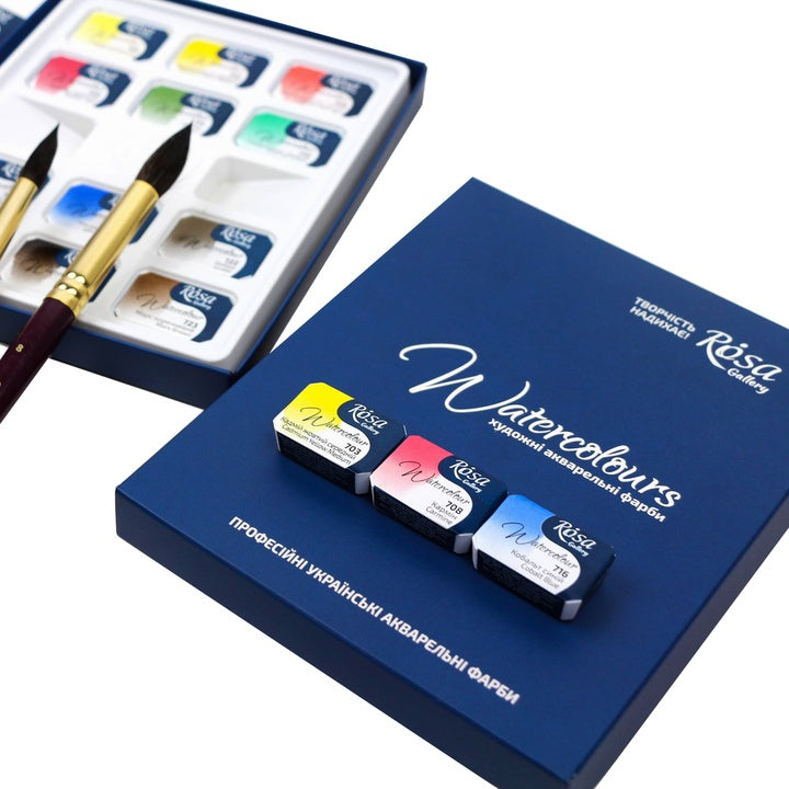 Set von Aquarellfarben "Classic", 12 Farben, volle Pfannen, Karton, ROSA GALLERY