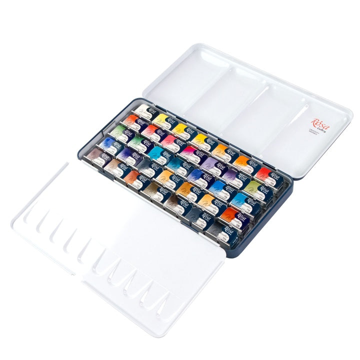 Aquarellfarbenset "Classic" ROSA GALLERY, Metallkoffer, 35 Farben, volle Töpfe
