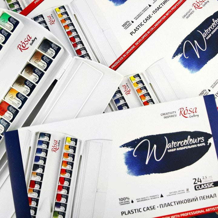 Aquarellfarbenset "Classic" ROSA Gallery, Kunststoffkoffer, 24 Farben, volle Töpfe