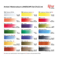 Aquarellfarben-Set "Landschaft" ROSA GALLERY, Metallkoffer, Indigo, 21 Farben, volle Töpfe