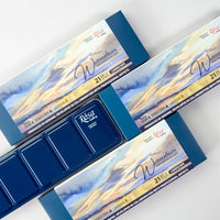 Aquarellfarben-Set "Landschaft" ROSA GALLERY, Metallkoffer, Indigo, 21 Farben, volle Töpfe