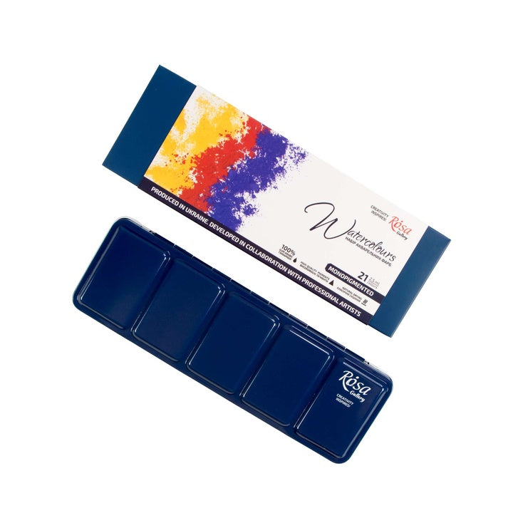 Aquarellfarben-Set "Мonopigmentiert" ROSA GALLERY, Metalldose, Indigo, 21 Farben, volle Töpfe