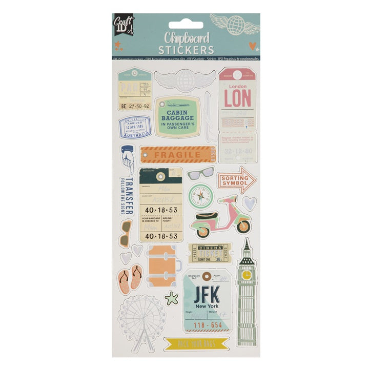 Set aus festen Chipboard-Stickern | verschiedene Motive | cestovanie