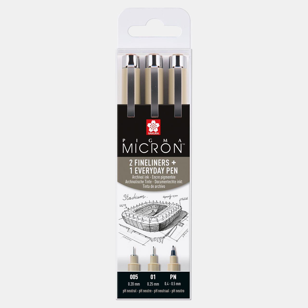 SAKURA Pigma Micron Fineliner-Set Architektur 3er-Pack - 005, 01, PN Black
