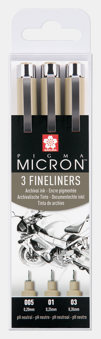 Sakura Pigma Micron Fineliner-Set Design 3 Stück – 0,20 / 0,25 / 0,30 mm, Schwarz