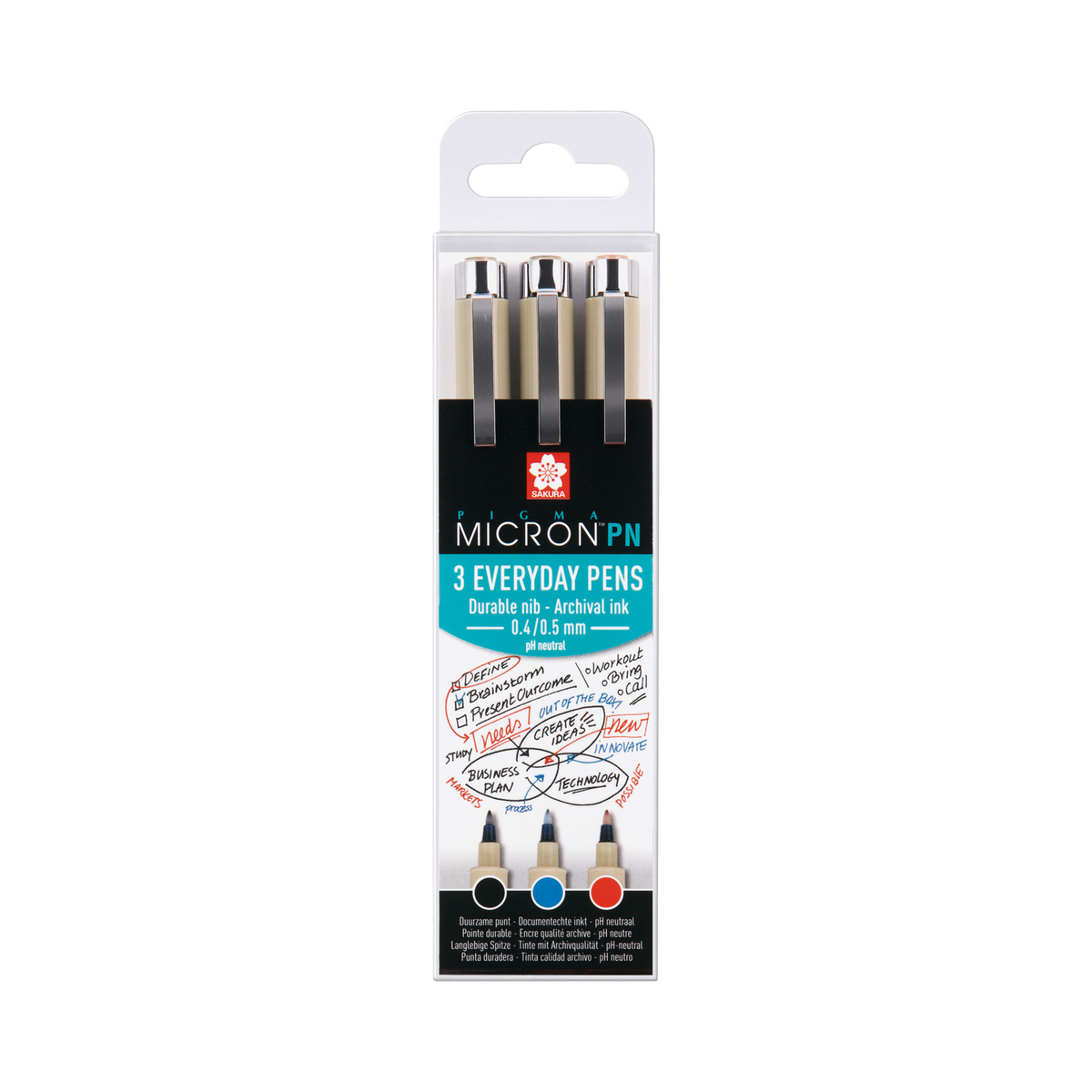SAKURA Pigma Micron PN Fineliner 3er-Set - Schwarz, Blau, Rot