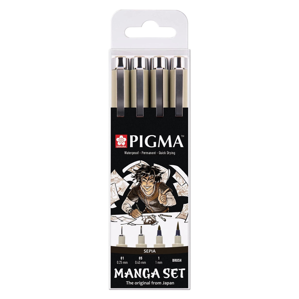 Sakura Pigma Micron Stifte-Set Manga Sepia / 4 Stück