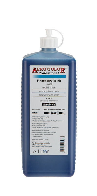 Schmincke AERO COLOR Professional Acryltinte 1 l – 405 Primärblau Cyan