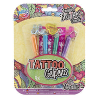 Metallic Tattoo-Gelstifte 4er-Set mit Schablonen – Set 1
