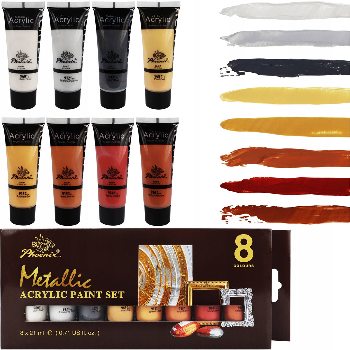 Set mit Metallic-Acrylfarben Phoenix 8 x 21 ml
