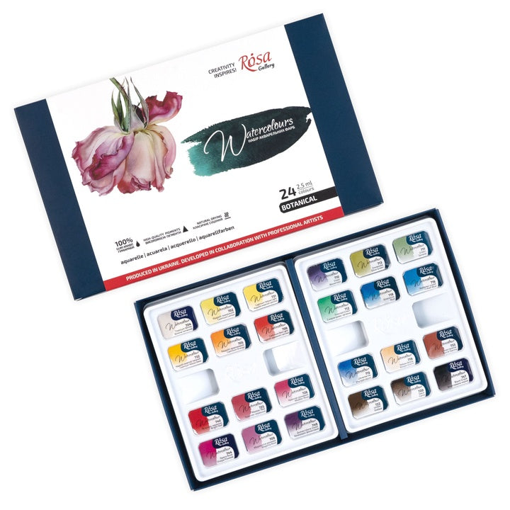 Set von Aquarellfarben "Botanycal", 24 Farben, volle Pfannen, Karton, ROSA GALLERY