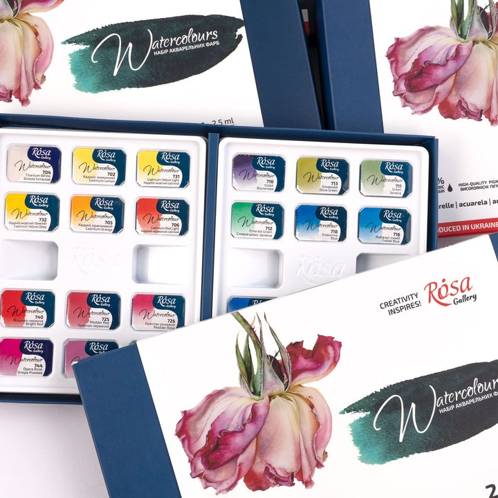Set von Aquarellfarben "Botanycal", 24 Farben, volle Pfannen, Karton, ROSA GALLERY