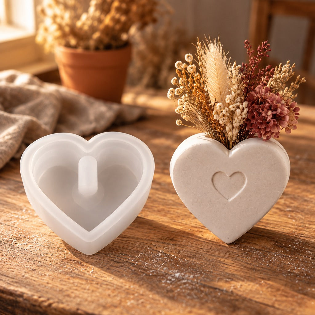 Silikonform zum Gießen von Mini-Vasen für Trockenblumen – Herz – 6,6 × 6,1 cm