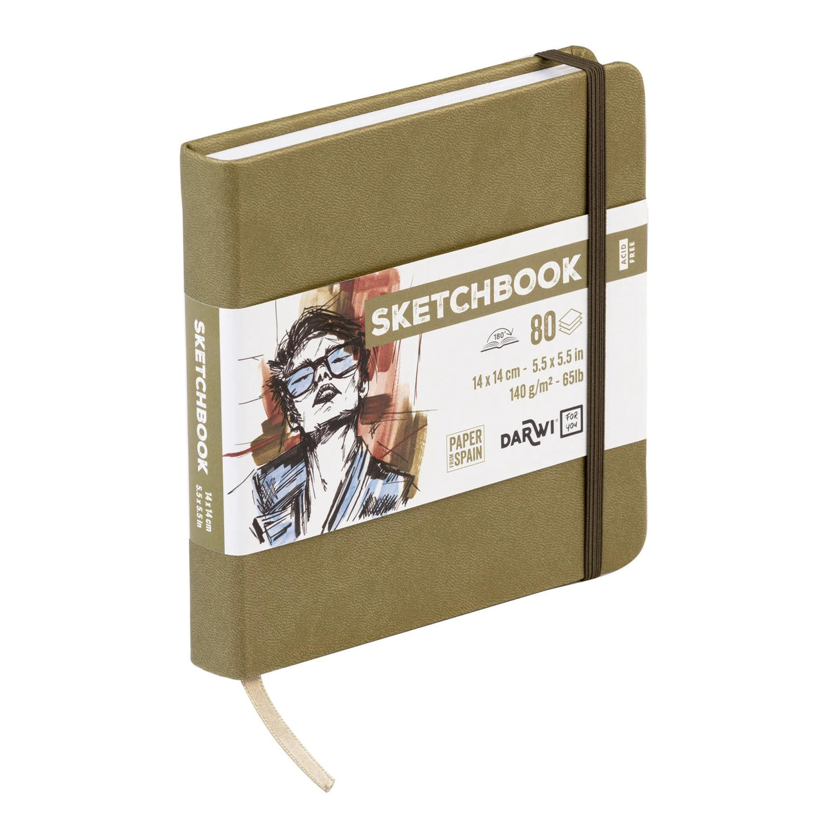 Skizzenbuch DARWI Khaki 14 x 14 cm, 140 g, 80 Blatt