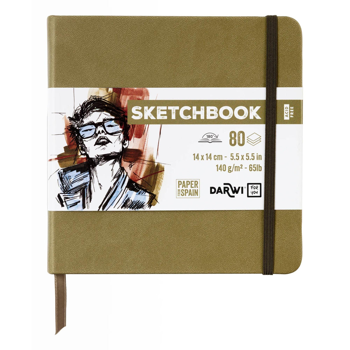 Skizzenbuch DARWI Khaki 14 x 14 cm, 140 g, 80 Blatt