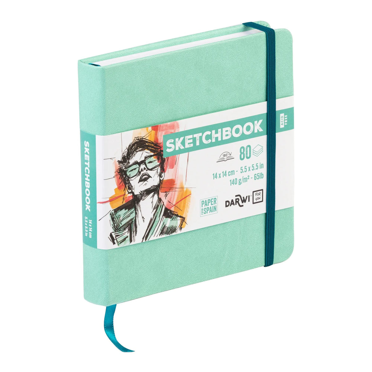 Skizzenbuch DARWI Mint Green 14 x 14 cm, 140 g, 80 Blatt