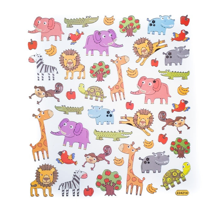 Bunte ZOO-Sticker mit Tieren und Früchten auf transparenter Folie | ARTMIE