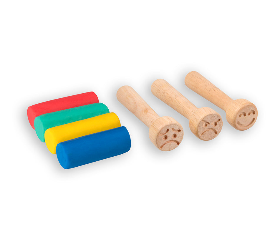 Weiche natürliche Knete Jovi My First 4 x 38 g + 3 Holzstempel Emotions
