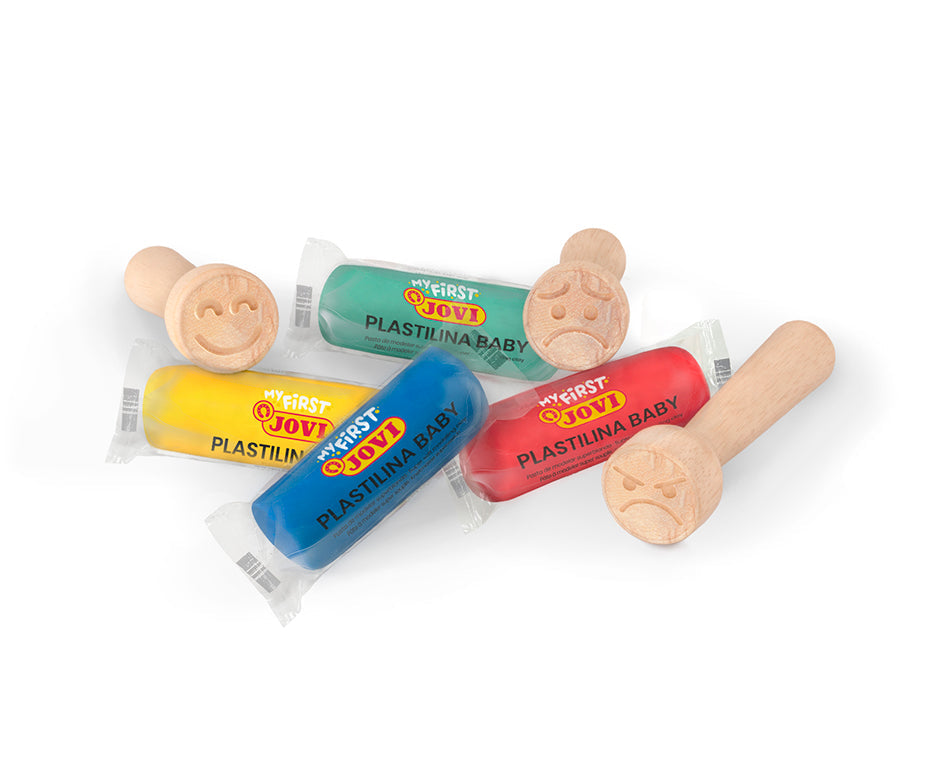 Weiche natürliche Knete Jovi My First 4 x 38 g + 3 Holzstempel Emotions