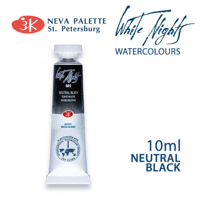 White Nights Aquarellfarbe 10 ml | verschiedene Farbtöne - Neutralschwarz