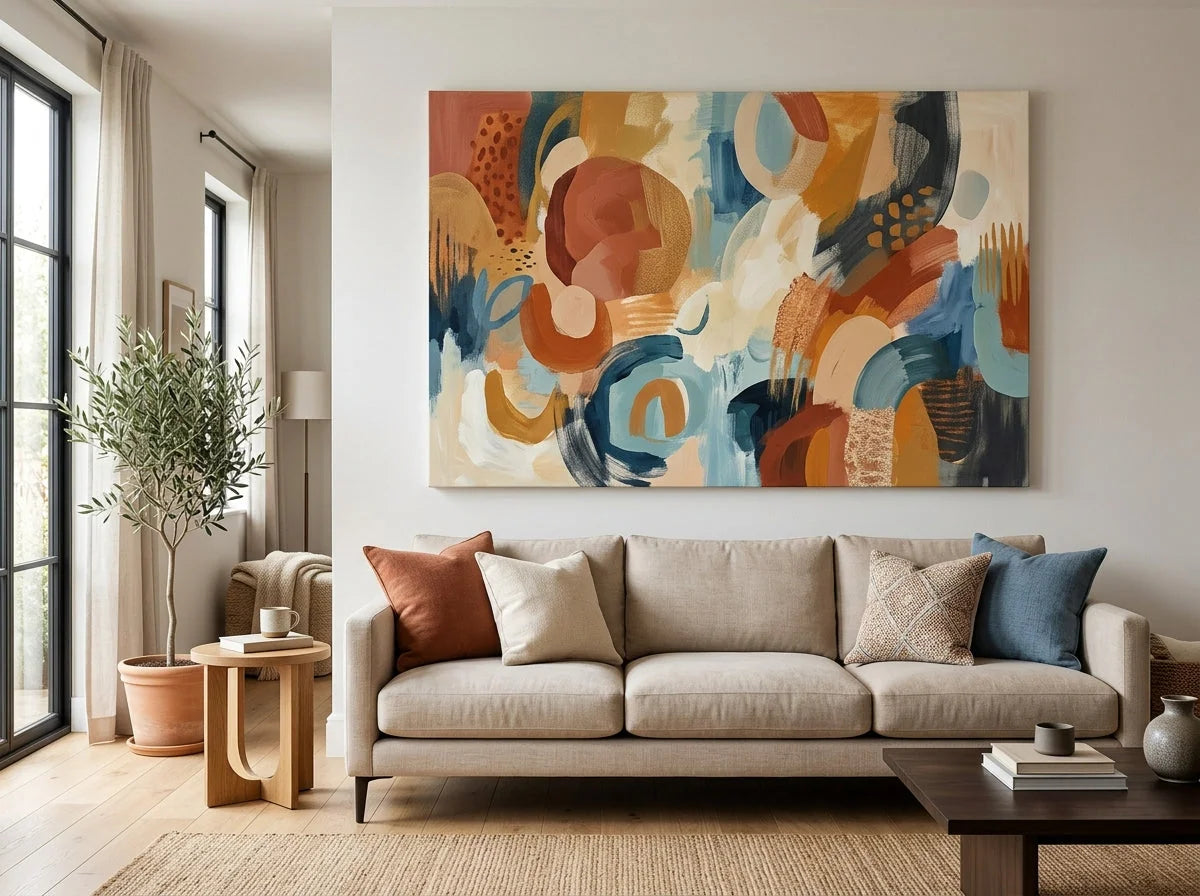 Großformatiges Gemälde auf PROFI Leinwand über dem Sofa im Wohnzimmer