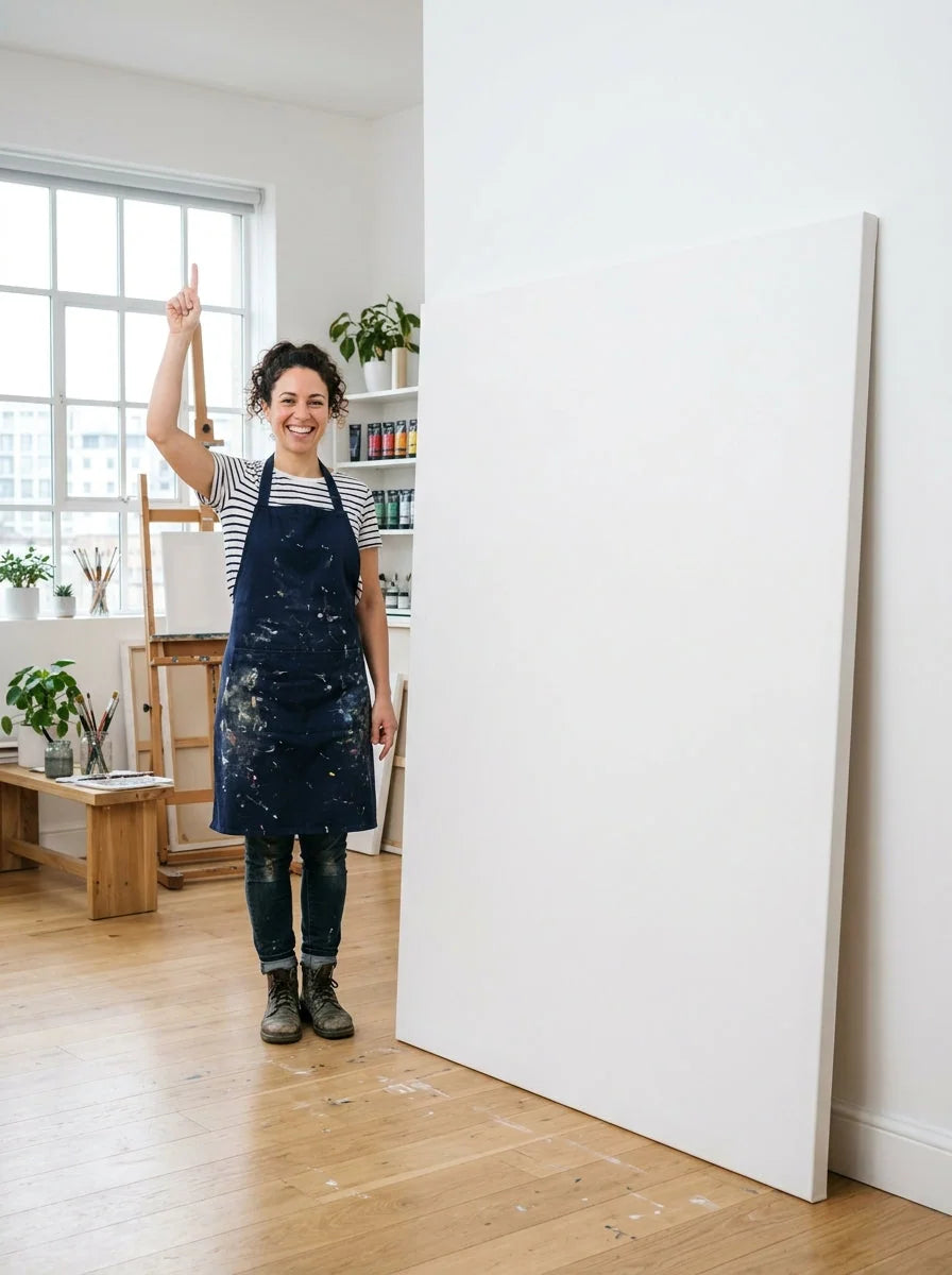 Künstler steht neben einer riesigen XXL-Leinwand