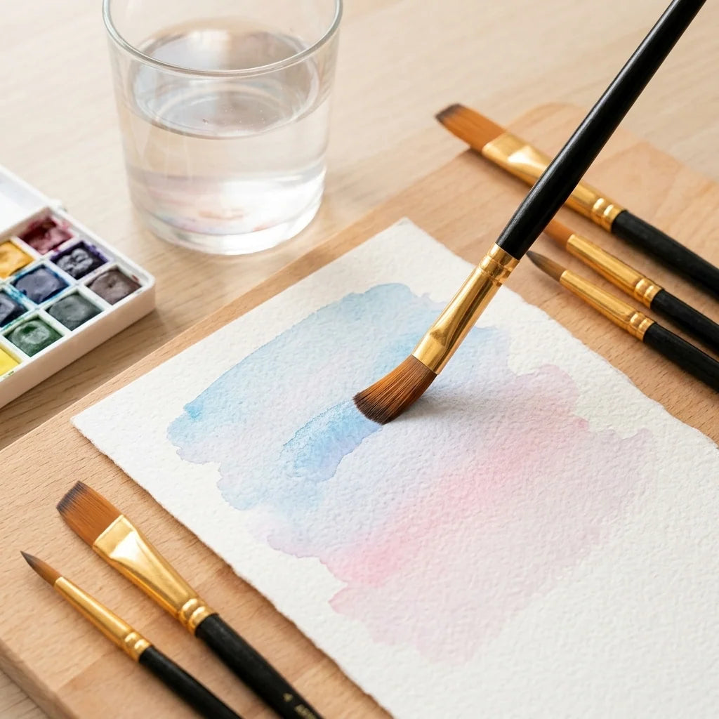 Malen mit Aquarellfarben mit einem Rundpinsel