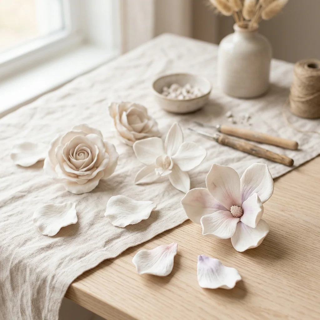 Zarte Blumen aus der leichten Cloudy Clay Masse