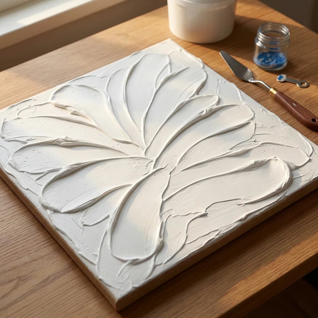Struktureller Hintergrund für Acryl mit Butter Paste — weiße Malspachtel-Schwünge
