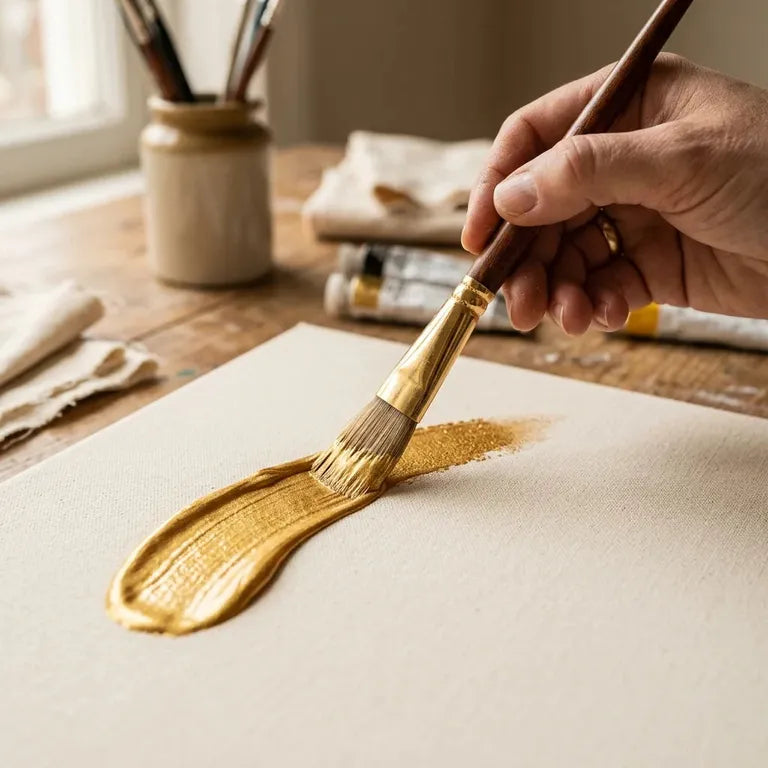 Pinselstrich mit metallischem Gold-Acryl