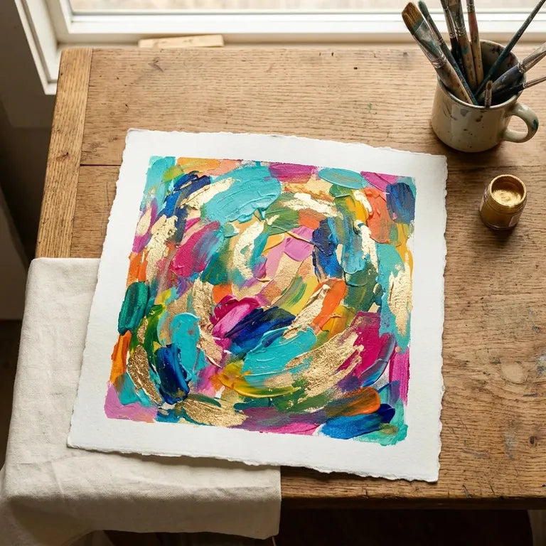 Malen mit Solo Goya Acrylfarben auf Papier mit goldenen Akzenten