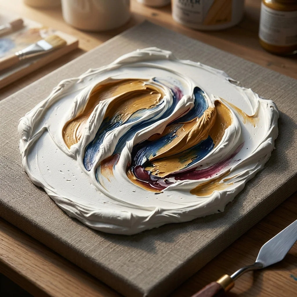Impasto-Strukturen mit ARTMIE Butter 3D Relief-Modellierpaste — mit dem Malspachtel auf Leinwand
