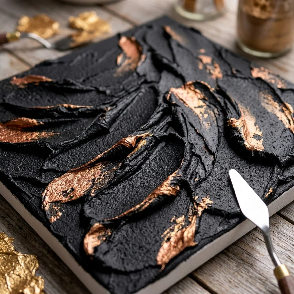 Impasto mit der schwarzen Midnight 3D Strukturpaste und Metallic-Akzenten