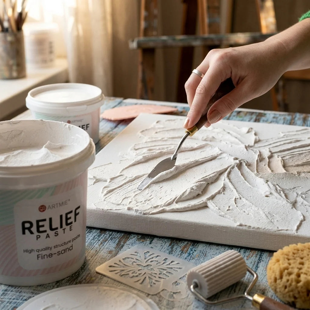ARTMIE 3D Reliefpaste — weiße Paste während des Modellierens