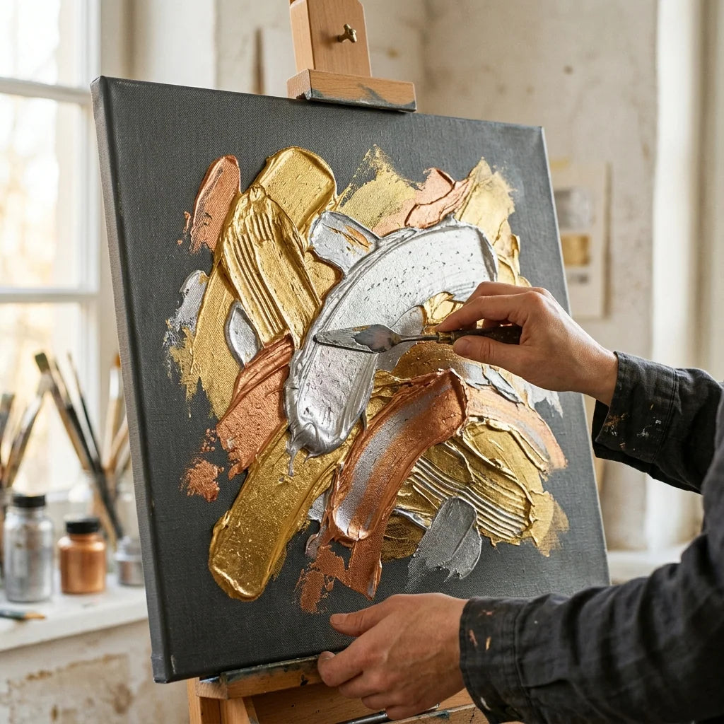 Metallisches Impasto mit dem Malmesser