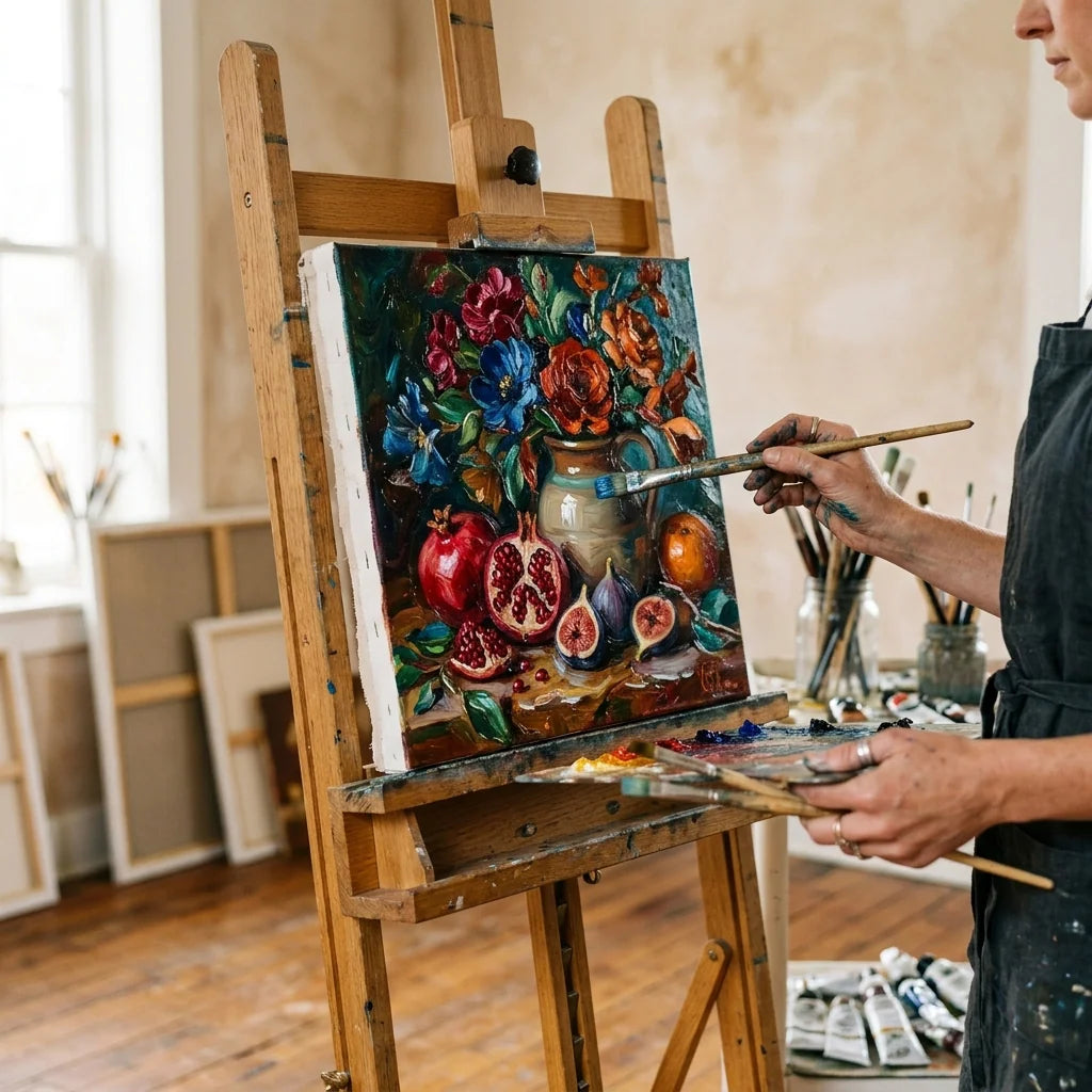 Ölgemälde auf Keilrahmen auf der Staffelei