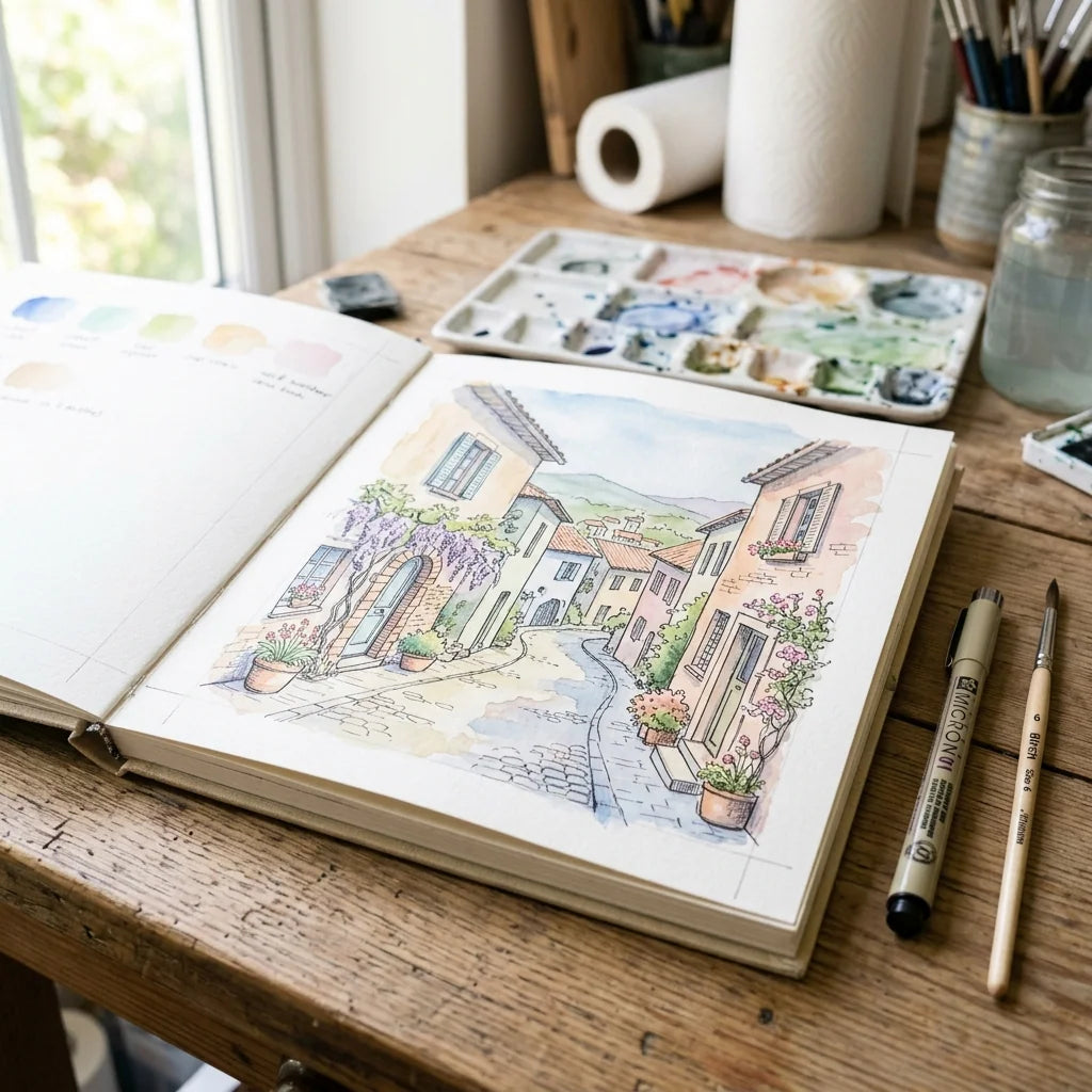 Skizzenbuch mit Aquarell