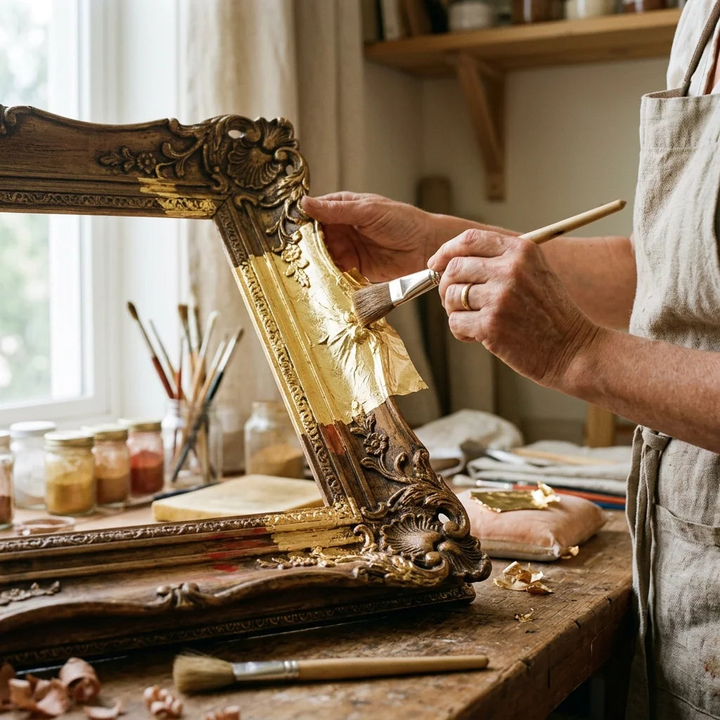 Vergolden eines Zierrahmens mit Blattgold