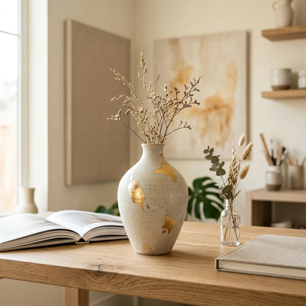 Keramikvase mit Blattgold verziert