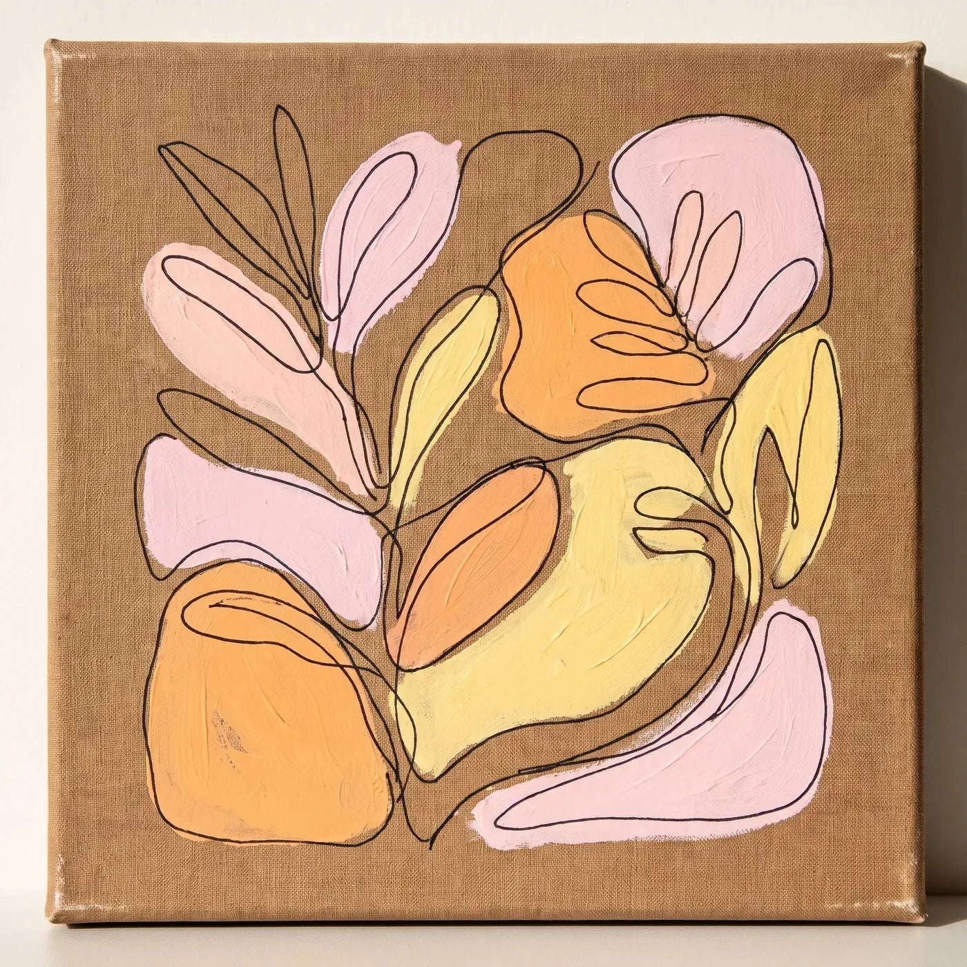 Line Art mit Pastellflächen — Mischtechnik auf roher NATURE ARTMIE Leinwand